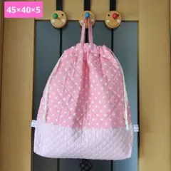 ナップサック大きめ☆ハンドメイド☆着替え袋大きめ☆キルティング巾着☆ドット柄