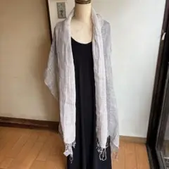 リネン薄グレーストール フリンジ付き