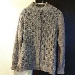 グレー レース編み ニットカーディガン