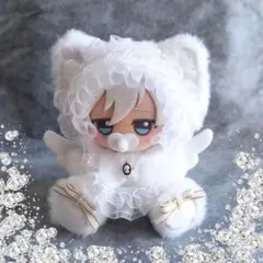ちびぐるみ　ぬい服　着ぐるみ　お座りタイプ　白ねこちゃん　ブルーロックサイズ