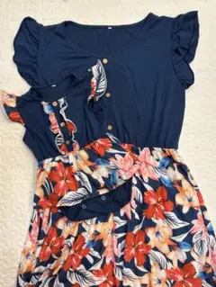 花柄ワンピース　親子コーデ リゾート　ワンピース おそろい　ママ　キッズ　子供