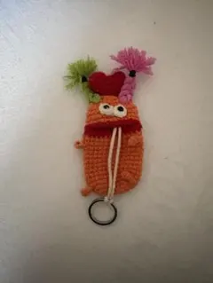 ハンドメイド 編みぐるみ キーケース オレンジ