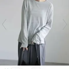 美品　スラブシアークルーネックトップス　セレクトモカ　サックスブルー