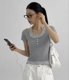 BLACKUP 半袖 ボーダー シャツ 韓国 y2k