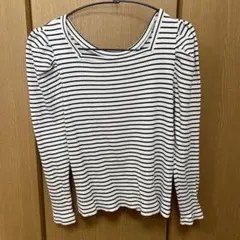 【美品】GU リブ2WAY ボリュームスリーブT 長袖　ボーダー　XL