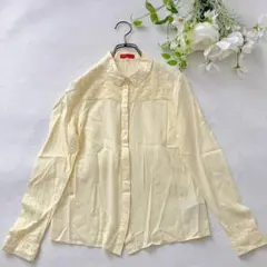 レーヨン100%✨花柄刺繍ドッキングシャツ（S）黄色系　ビタミンカラー　差し色