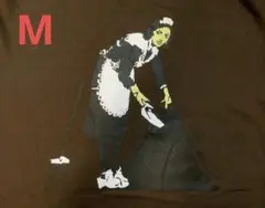 バンクシー banksy メイド・スイープ アートTシャツ(M赤茶)ウ70