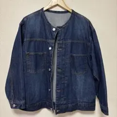 ノーカラーGジャン・デニムジャケット　オーバーサイズ大きいサイズ
