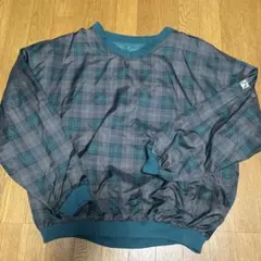 グリーン系 チェック柄ナイロンプルオーバー