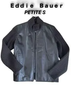 エディバウアー 牛革×羊毛100 異素材切替レザージャケット PETITE S