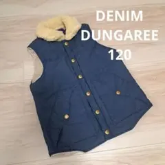 デニムダンガリー ネイビー ファー付き中綿ベスト ボア