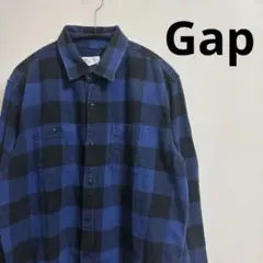 ギャップ　ブロックチェックシャツ　青　黒　メンズ　L ネルシャツ　長袖