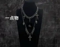 十字架 スカルskullハンドメイド2連ネックレスダークコアクロス 