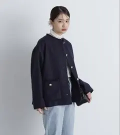 N. Natural Beauty Basic ノーカラーツイードブルゾン