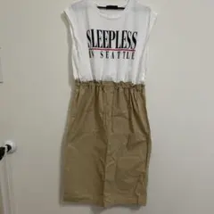 ワンピース マタニティ期 夏 フリーサイズ ゴム紐調整 スカート ベージュ