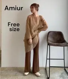 エミレ 美品 シアーレイヤードワンピース プリーツ ロングワンピ カーキのサムネイル