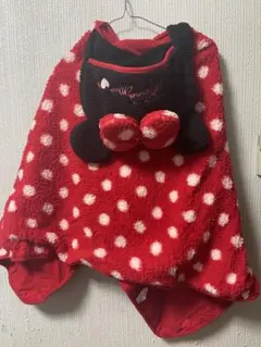 ディズニーミニーマウス　ブランケット　フード付き赤と白の水玉ポンチョ