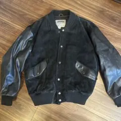 希少/LLサイズ✨VAN JACKET スタジャン　袖レザー　ワッペン　ブラック 希少/LLサイズ✨VAN JACKET スタジャン 袖レザー ワッペン