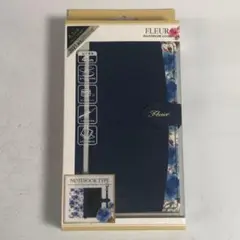 iPhone スマホケース 手帳型 13 14 15 新品 花柄 ネイビー 34