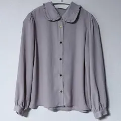 薄紫 フリル襟 長袖シャツ