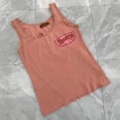 moussy タンクトップ ピンク レース トリム ロゴ入り ノースリーブ F