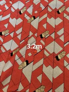 昭和レトロ生地　ビンテージ生地はぎれ 鈴？鐘？赤白の幾何学模様3.2m不思議柄
