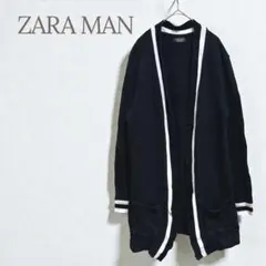 ★ザラ★ロングカーディガン メンズ 白ライン カジュアル コットン混
