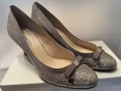 シルバーグリッター リボン付き パンプス