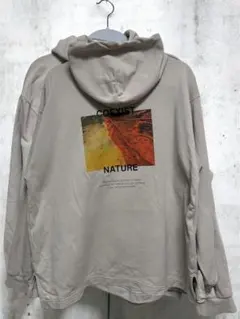 GU ベージュ パーカー バックプリント フーディー メンズ レディース