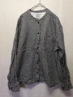 無印良品 フランネルスタンドカラーシャツ ギンガムチェック 黒 Lサイズ