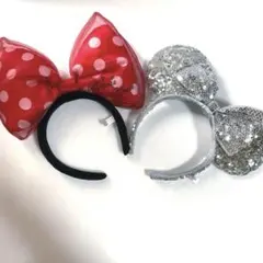 ディズニー ミニーマウス　水玉リボン、スパンコールカチューシャセット2点