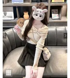 GRL リボンビジューオフショルダーリブニットトップス[pm830] 新品未使用