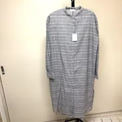 earth music&ecology チェック柄シャツワンピース グレー 薄手