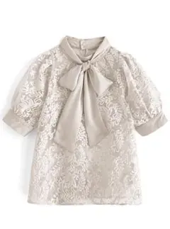 ボウタイ付き花柄刺繍オーガンジーブラウス