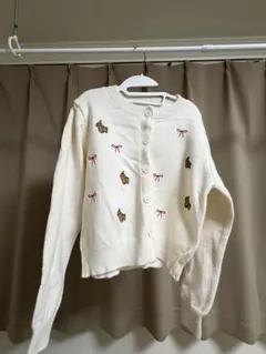 アイボリー カーディガン プードル刺繍