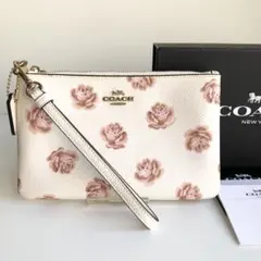 新品同様✨COACH コーチ リストレットポーチ レザー フラワー アイボリー