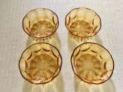 アンバーガラス 小鉢 ガラス食器 琥珀 昭和レトロ 当時物 4客 中古 長期保管