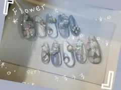 うるうる 紫陽花ネイル ネイルチップ 梅雨ネイル 水色マグ パール