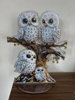 ダイヤモンドアート完成品 フクロウの親子 아크릴 스탠드