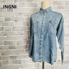 イングINGNI 　スタッズ装飾ケミカルウォッシュ　デニムシャツ　F　B487