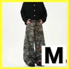 迷彩 ワイド デニム カーゴパンツ M カーキ ストリート Y2K グランジ