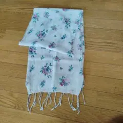 花柄綿ストール インド綿　フリンジ付き