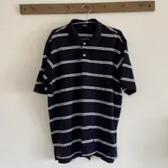 UNIQLO XL ネイビー/ホワイトストライプ ポロシャツ