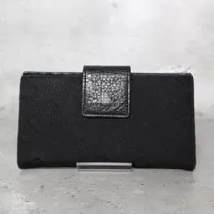 0586 BVLGARI ブルガリ 二つ折り 長財布 黒 レザー キャンバスのサムネイル