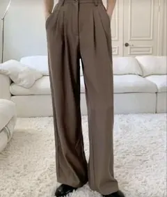 ルーズワイドパンツ　ポケット付き　ビジネスカジュアル ブラウン