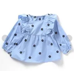 美品après les cours 水色 フラワー刺繍 シャツ 80