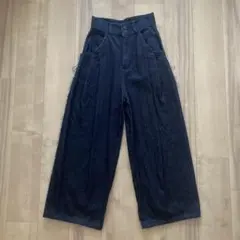 【韓国】デニム ワイドパンツ バギー ハイウエストSサイズ