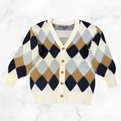 アーガイル柄 ニットカーディガン メンズM 古着