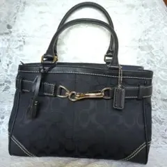 コーチ COACH シグネーチャーハンドバッグ ブラック　美品