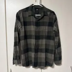UNIQLO ブラック/グレー /オリーブ チェック 長袖シャツ S